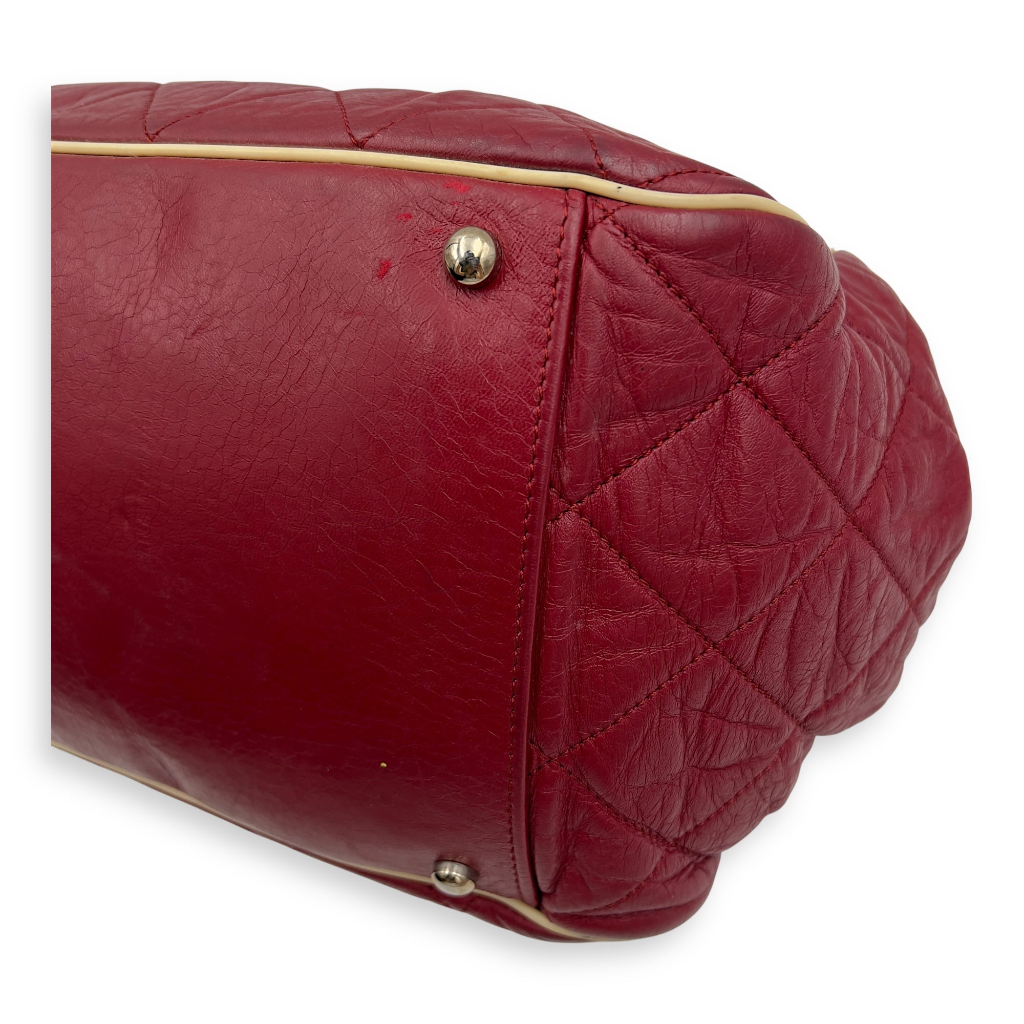 East West Shoulder Bag Red in Calfskin, Silver hardware - Image 12