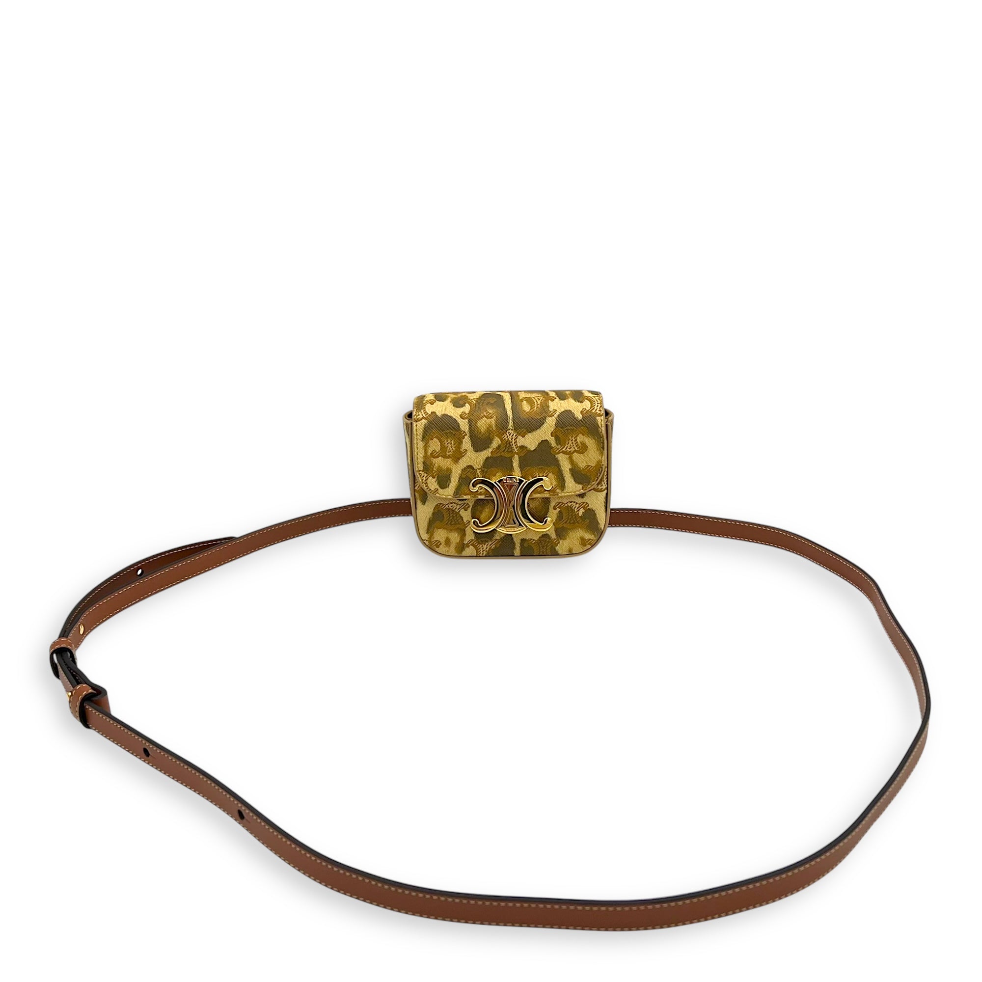 Claude Mini Brown Crossbody Bag in Coated Canvas, Gold hardware - Image 12