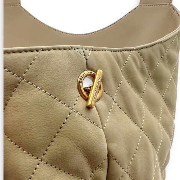 ICare Tote Bag Beige in Nubuck suede, Gold hardware - Image 12