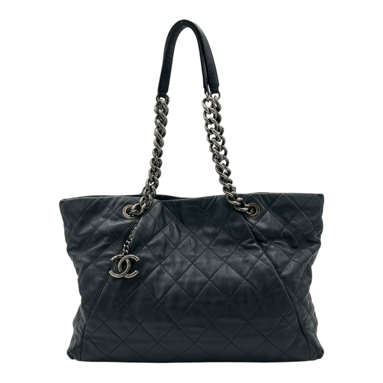 CC Shoulder Bag Blue in Calfskin, Ruthenium hardware