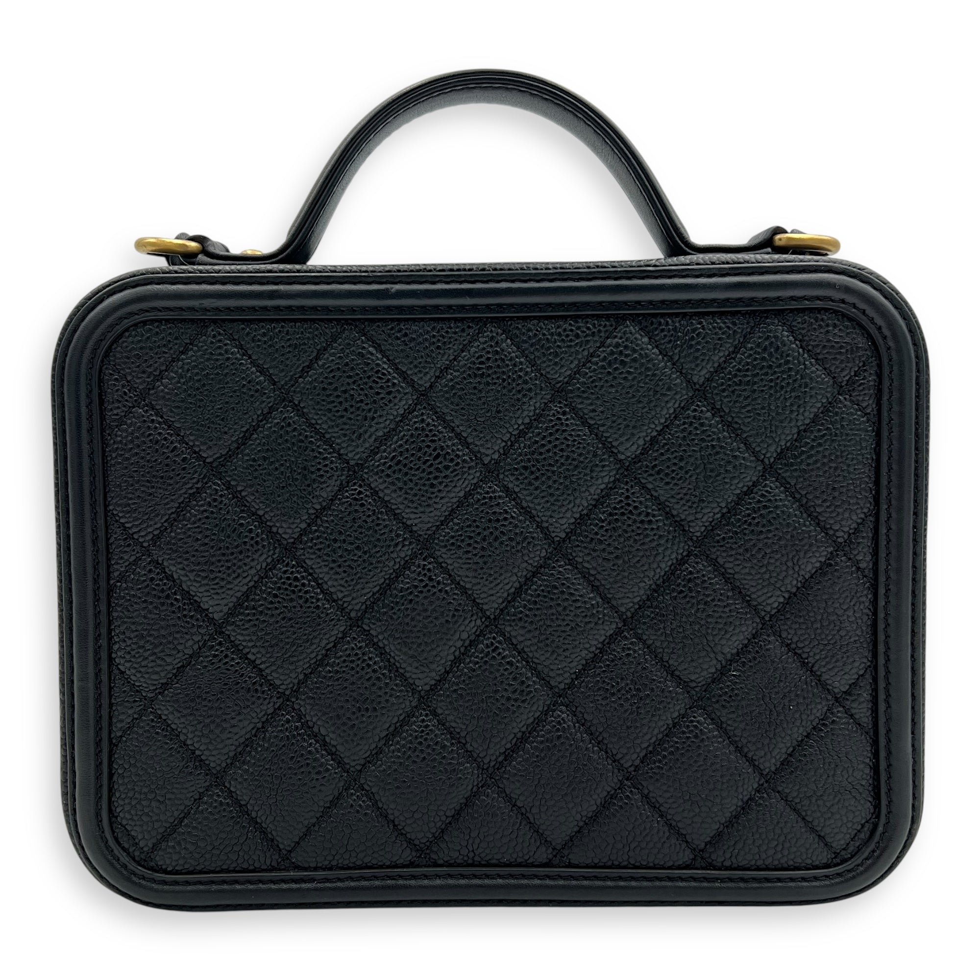 Filigree Medium Black Top Handle Bag in Caviar Leather, Gold hardware - Image 3