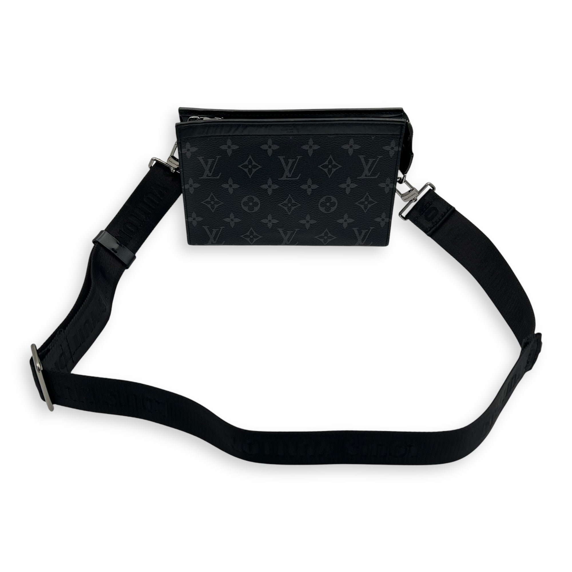 Gaston Wearable Wallet Black Crossbody Bag in Coated Canvas, Silver hardware - Image 14