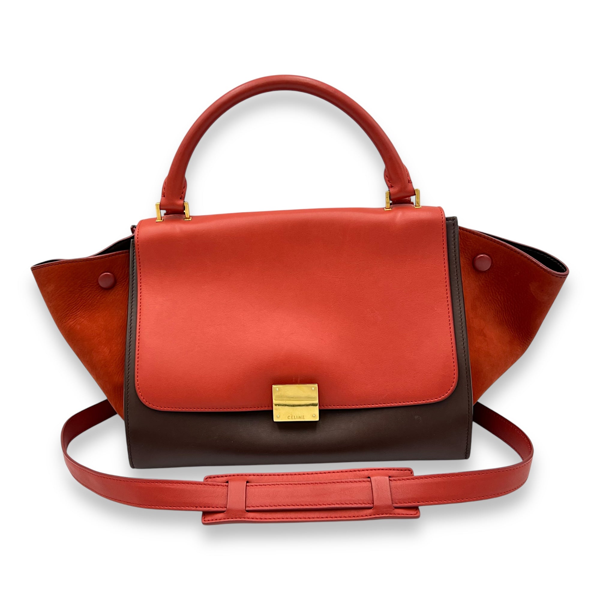 Trapeze Top Handle Bag Red in Calfskin, Gold hardware - Image 16