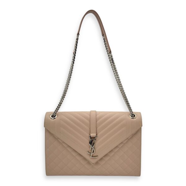 Envelope Shoulder Bag Large Pink in Caviar Leather, Silver hardware - Image 17