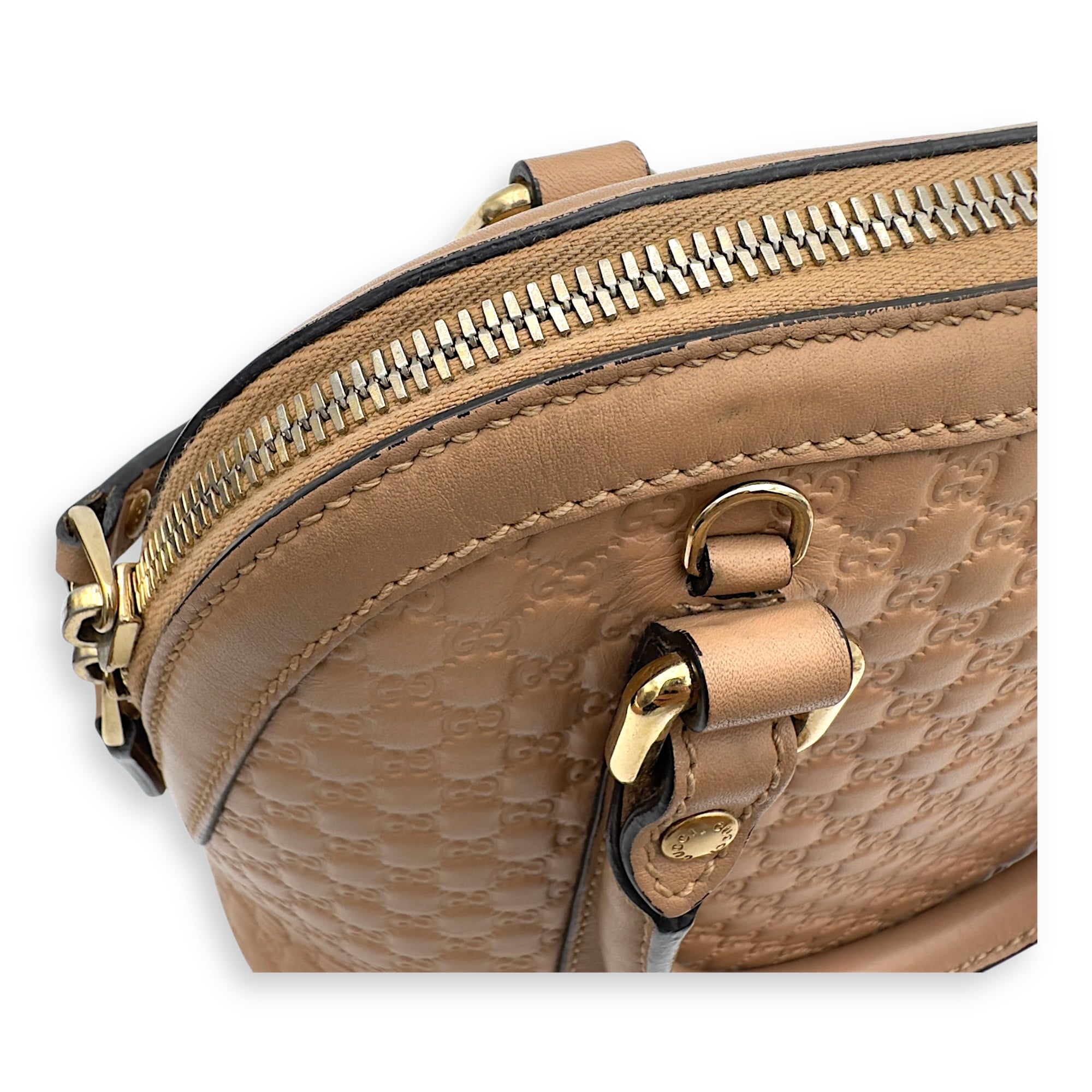Dome Top Handle Bag Beige in Calfskin, Gold hardware - Image 19