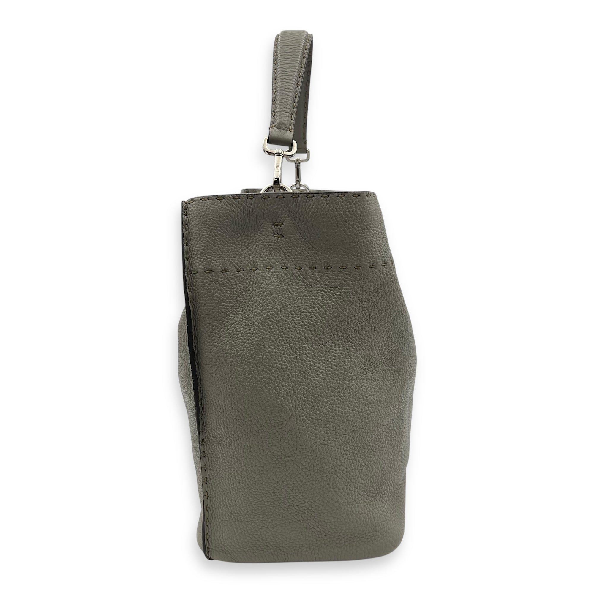Selleria Anna Grey Bucket Bag in Calfskin, Silver hardware - Image 5