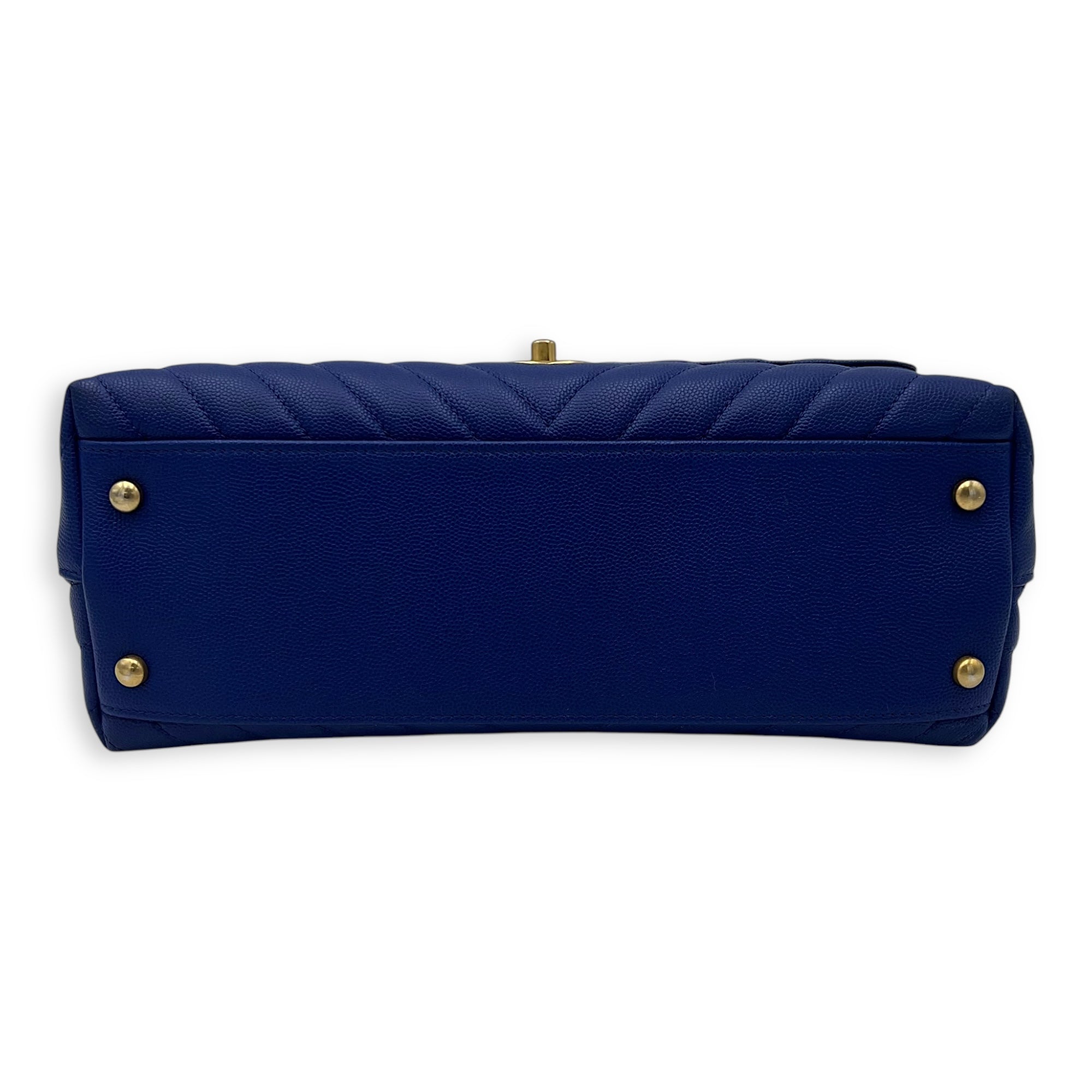 Coco Medium Blue Top Handle Bag in Caviar Leather, Gold hardware - Image 6