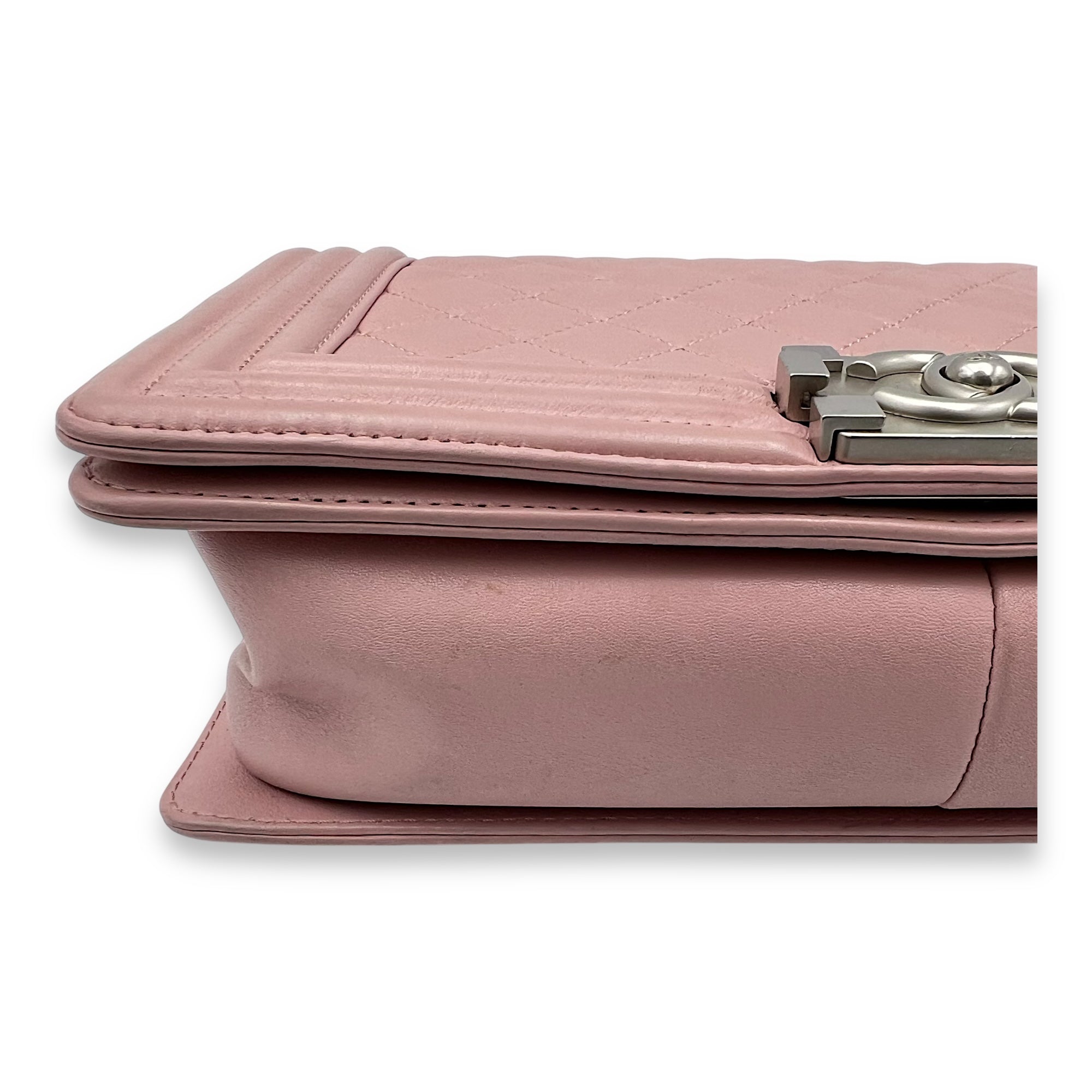 Boy Crossbody Bag Medium Pink in Calfskin, Silver hardware - Image 8