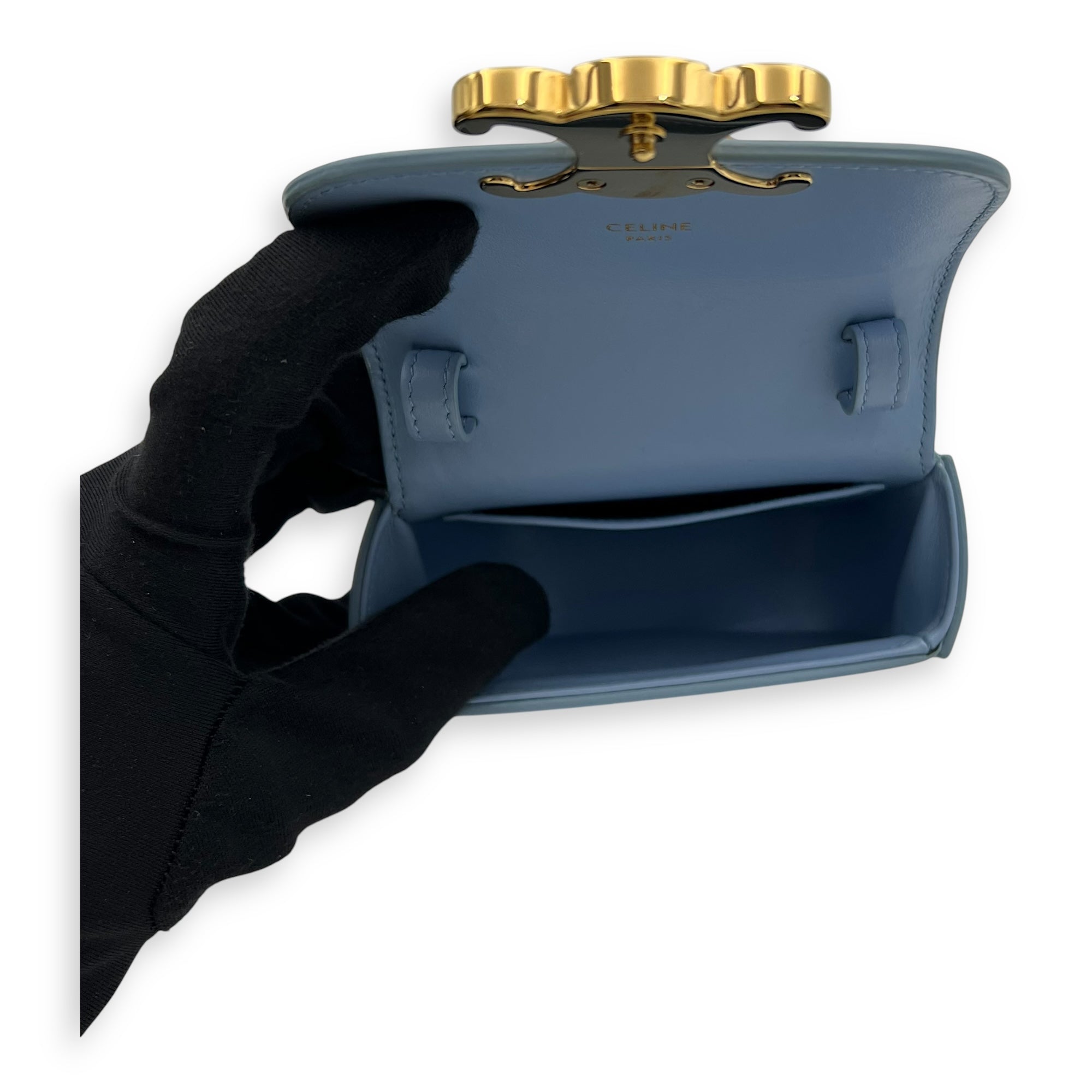 Claude Crossbody Bag Blue in Calfskin, Gold hardware - Image 7