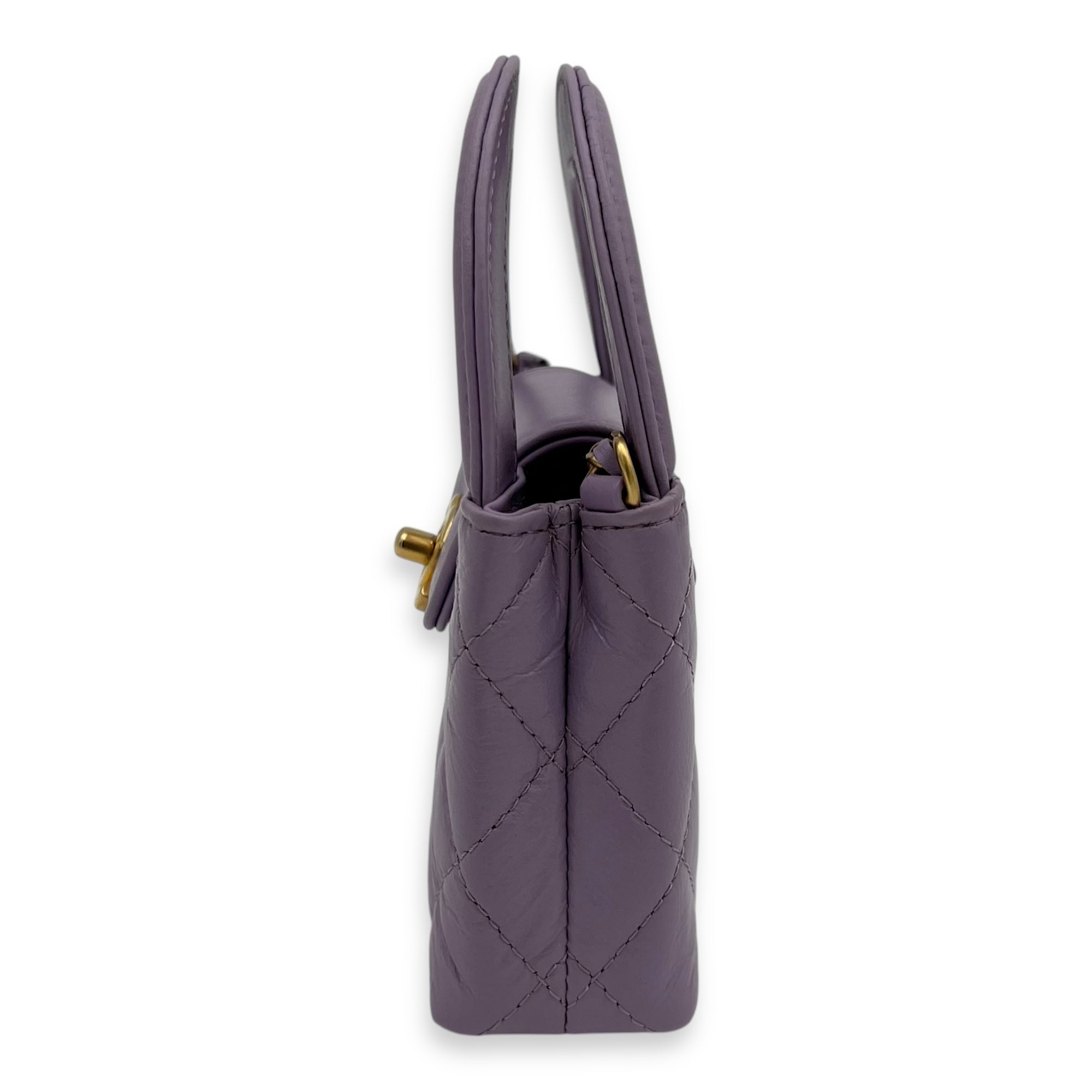 Kelly Nano Purple Top Handle Bag in Calfskin, Gold hardware - Image 5