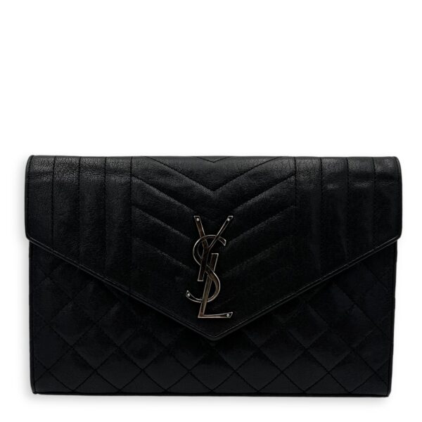 Envelope Wallet On Chain Black in Goat Leather, Silver hardware