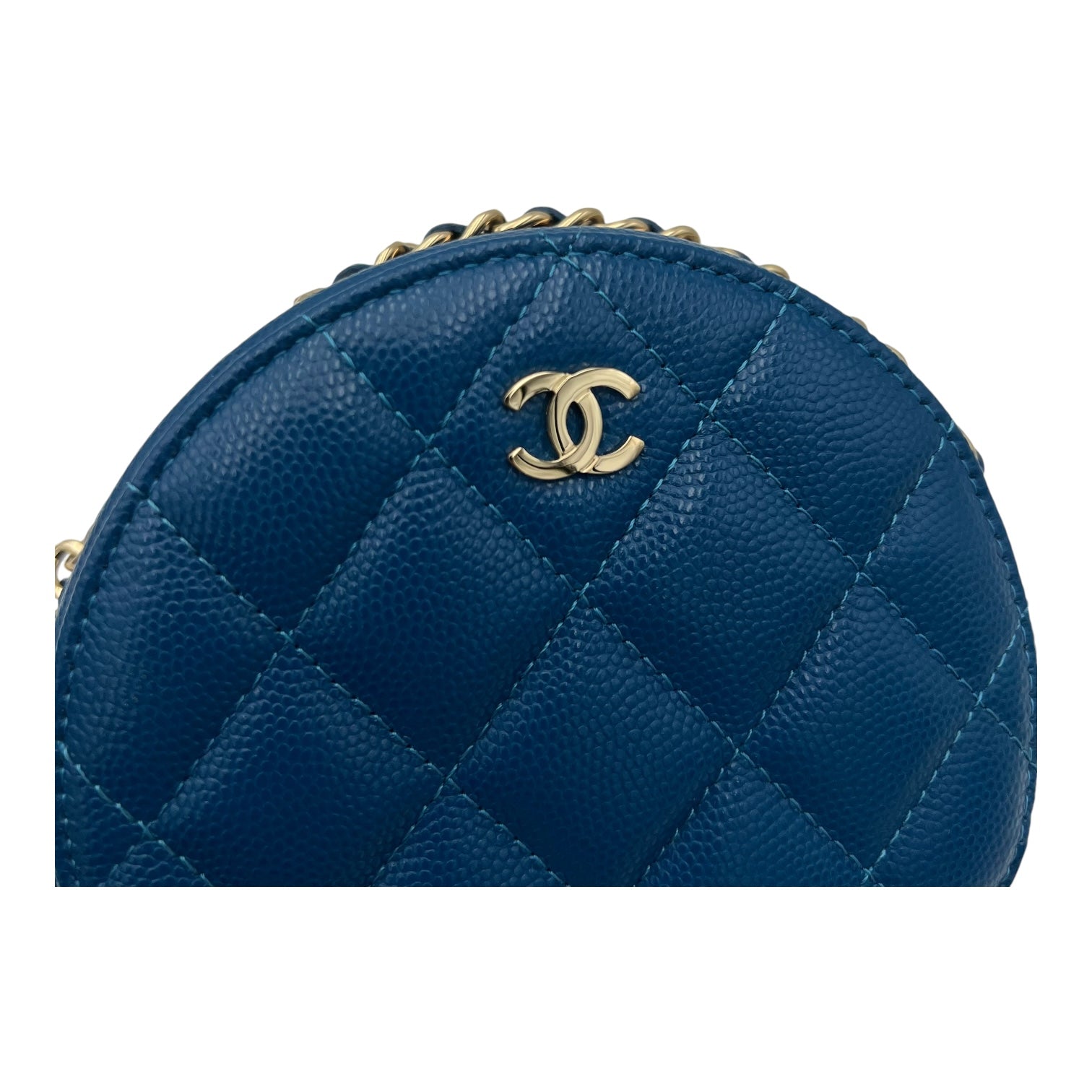 Round CC Crossbody Bag Blue in Caviar Leather, Gold hardware - Image 8