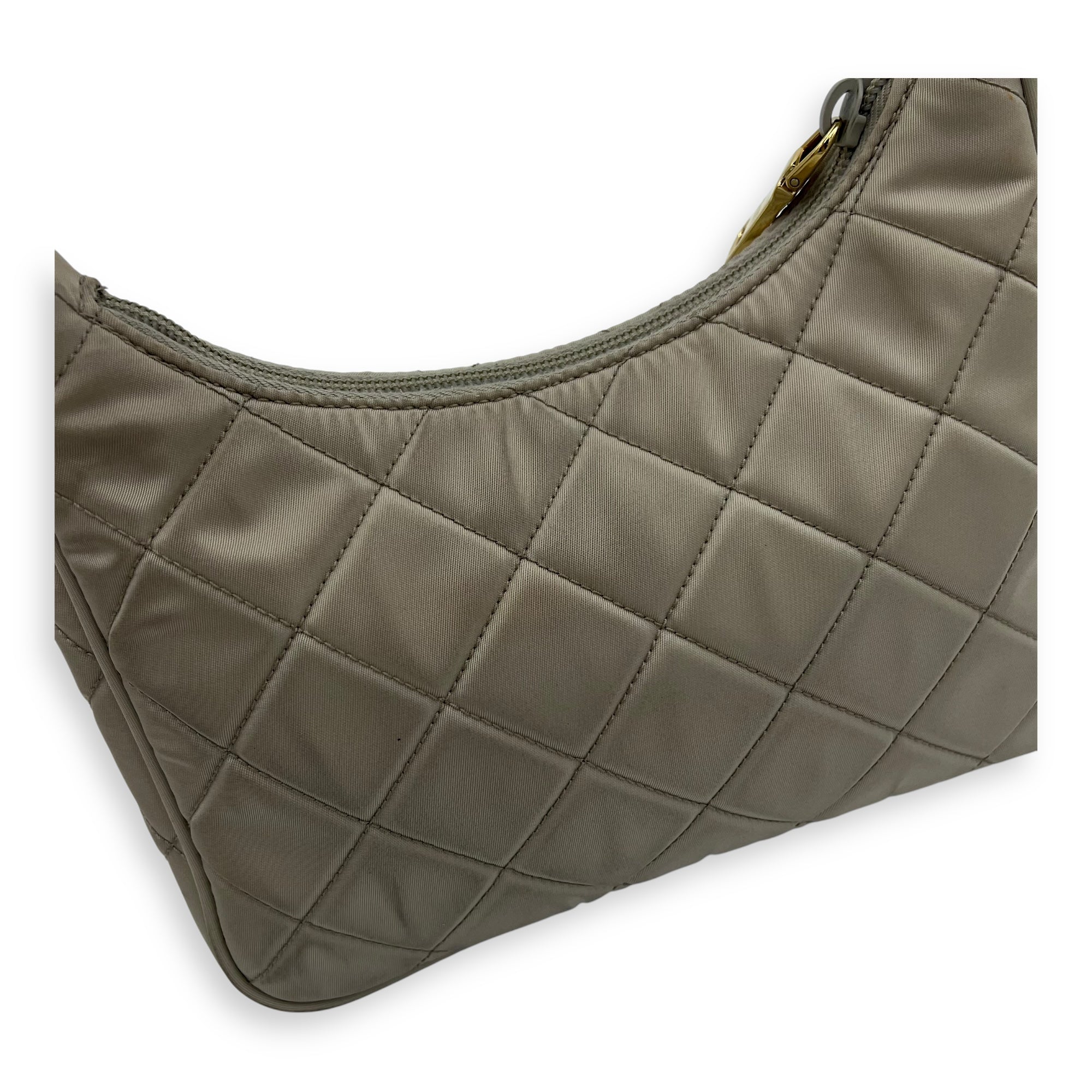 Re-Edition Shoulder Bag Beige in Re-Nylon, Gold hardware - Image 12