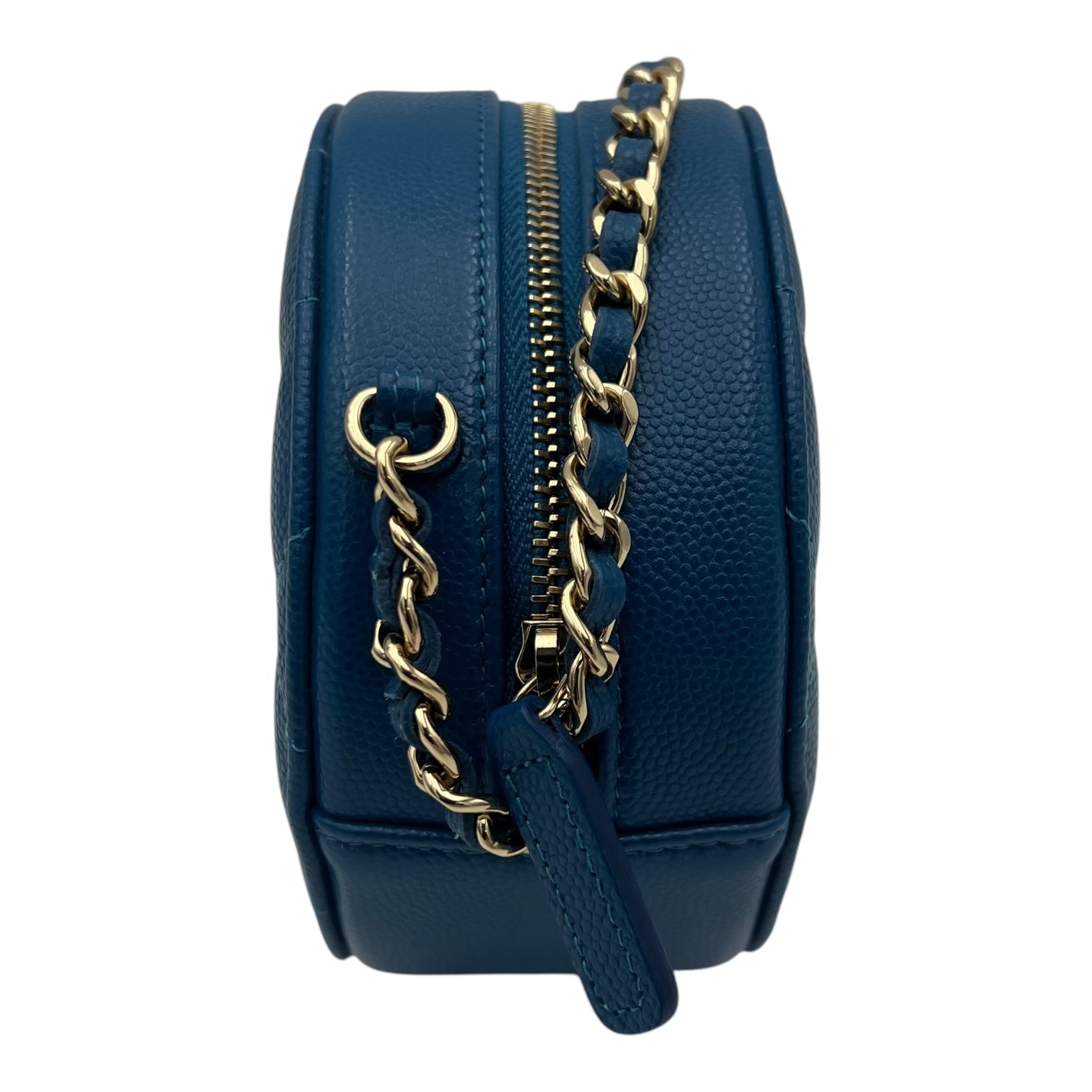 Round CC Crossbody Bag Blue in Caviar Leather, Gold hardware - Image 5