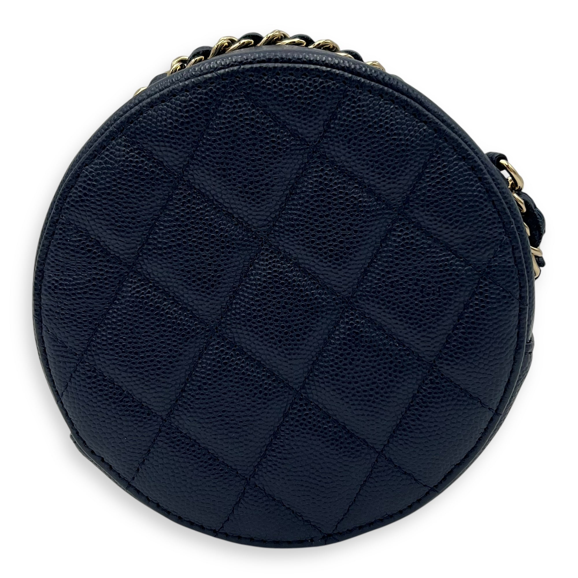 Round CC Crossbody Bag Blue in Caviar Leather, Gold hardware - Image 3
