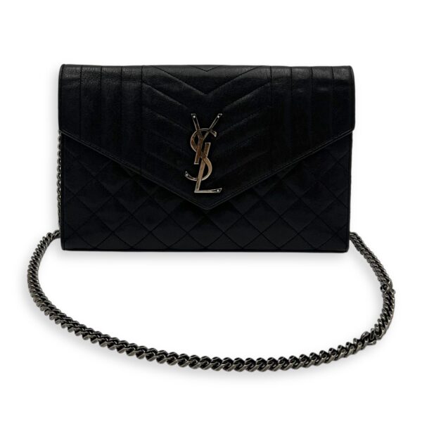 Envelope Wallet On Chain Black in Goat Leather, Silver hardware - Image 11