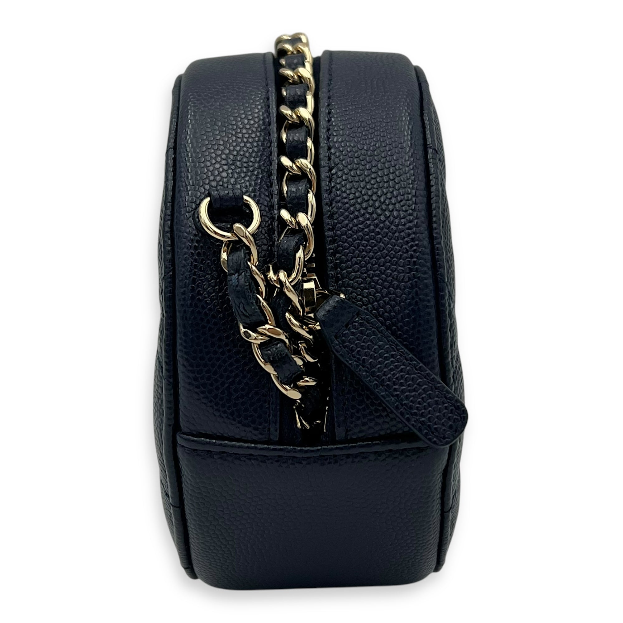 Round CC Crossbody Bag Blue in Caviar Leather, Gold hardware - Image 4