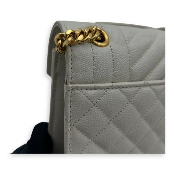 Envelope Shoulder Bag White in Caviar Leather, Gold hardware - Image 11