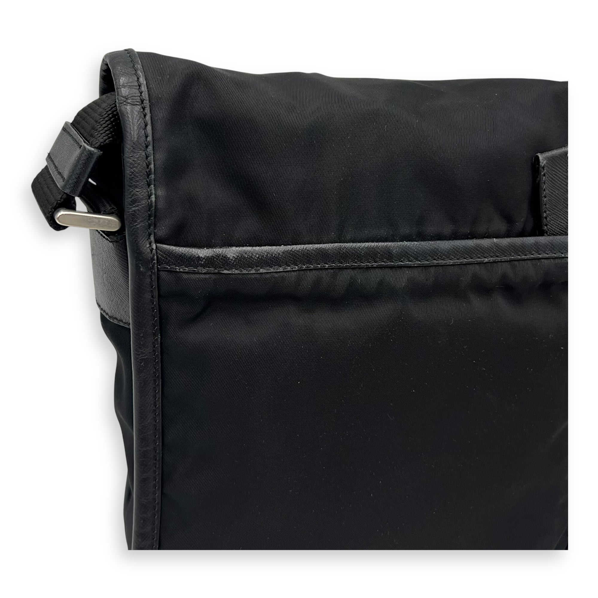 Logo Messenger Black in Nylon, Silver hardware - Image 9