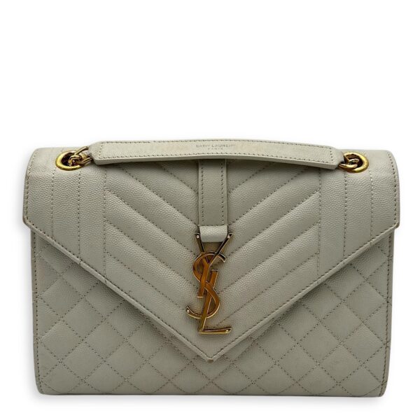 Envelope Shoulder Bag White in Caviar Leather, Gold hardware