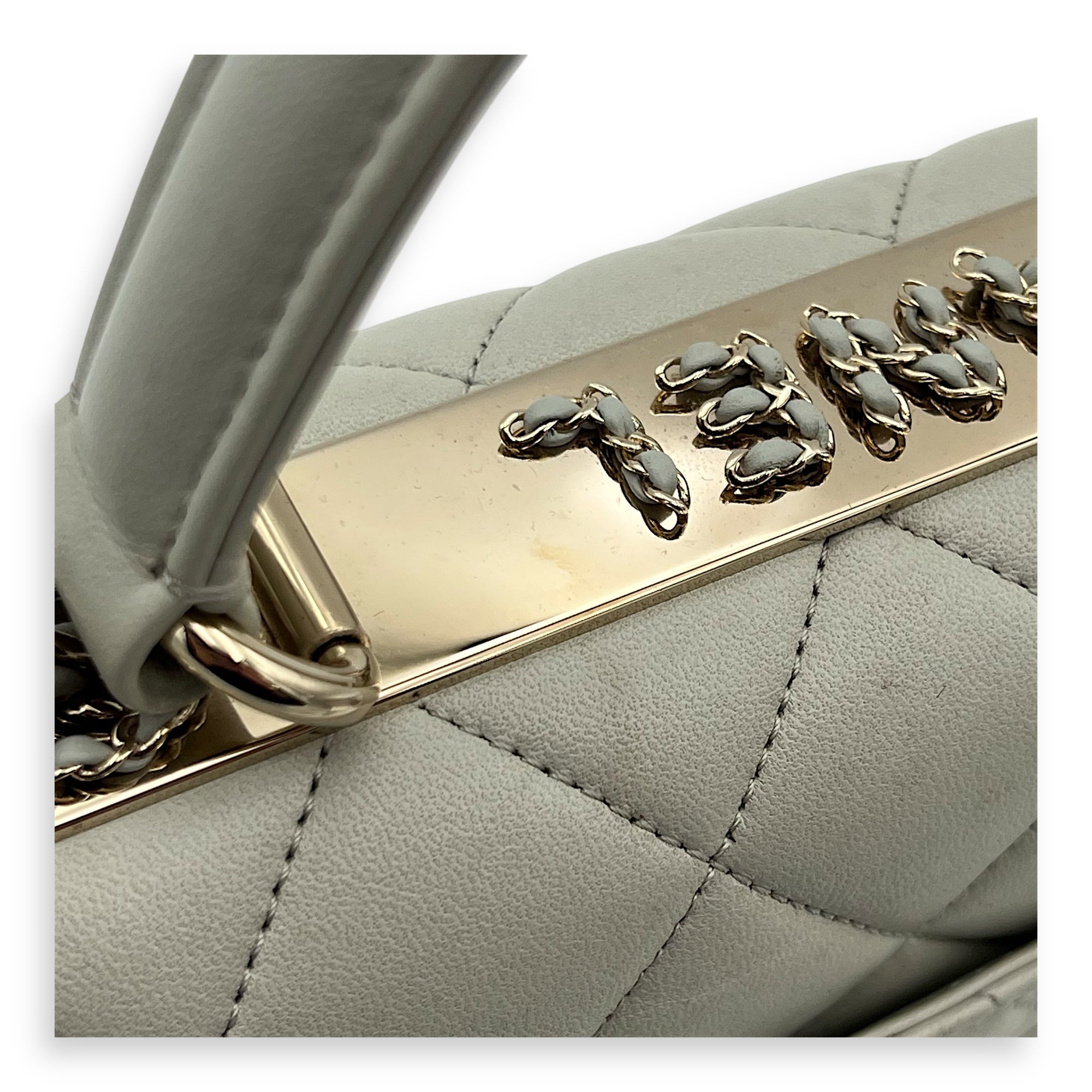 Trendy CC Top Handle Bag Blue in Lambskin, Gold hardware - Image 12