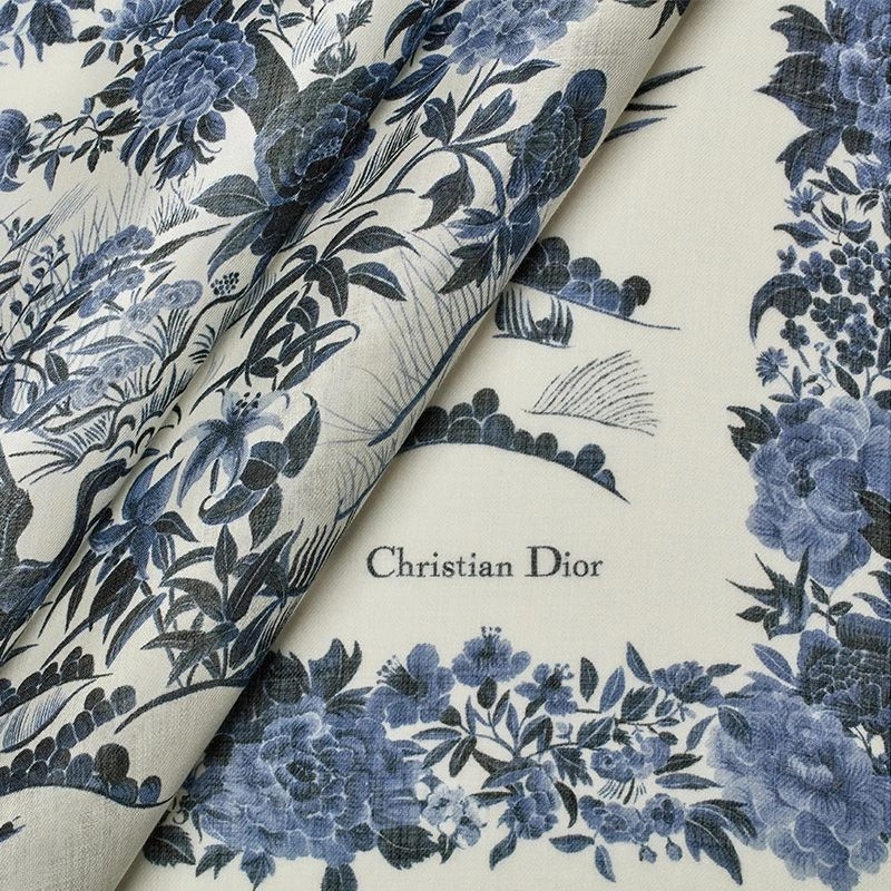 Dior Shawl Jardin d'Hiver Motif Cashmere and Silk Blue - Image 3